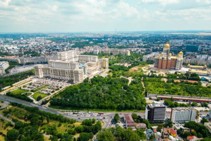 Aerial drone view of Bucharest, Romania