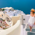 Girl walking on Santorini