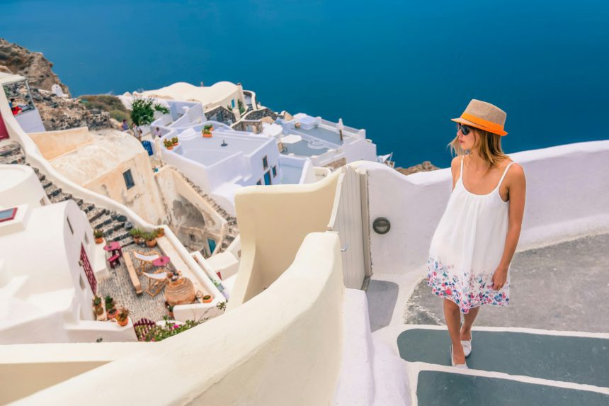 Girl walking on Santorini