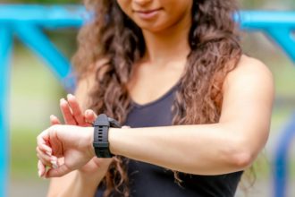 Girl with fitness tracker